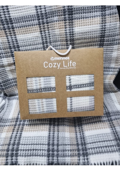 Merinos Cozy Life Pamuklu Skoç Püsküllü Tv Battaniyesi Pland, Gri, Bej Gri - Bej
