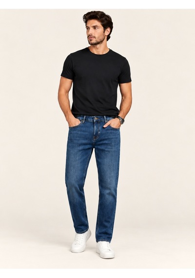 73509-73615 Erkek Straıght Fıt Mıd Rıse Denım Pantolon 73509-73615 Dark Blue Black