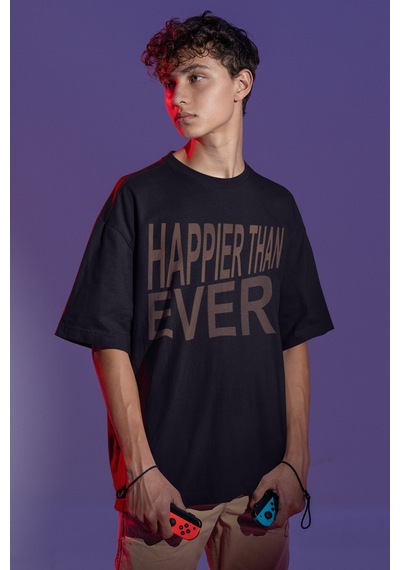 Sevbano Happier Than Ever Billie Eilish Sırt Baskılı Unisex Oversize Şark Siyah