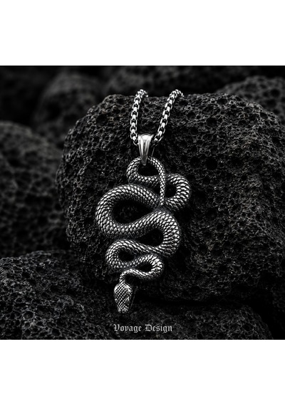 Paslanmaz Çelik Antik Gümüş Renk Gotik Stil Mistik Snake Yılan Kolye