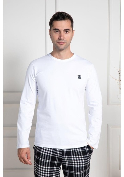 Mecit Pijama Mecit 3082 Erkek Beyaz Ekoseli Büyük Beden Pijama Takımı Beyaz