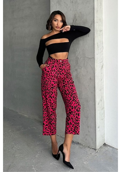 Verymoda Leopar Desenli Pantolon F1788 Fujya Siyah