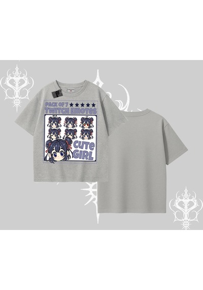 Startmore Startmore Oversize Tshirt Twitch Emotes Cute Girl Anime Expression Gri