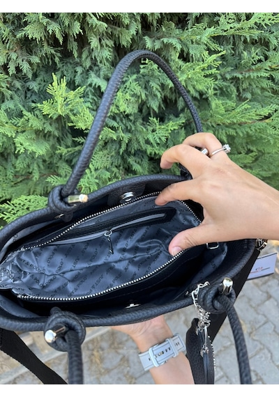 Just Polo Kadın Su Geçirmez Yumuşak Deri Ayarlanabilir Askılı Lüks El & Omuz Çantası Siyah 41742234