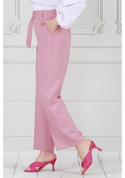 Sevitli Beli Bağlamalı Bol Paça Pantolon-pembe-3671-pembe Pembe