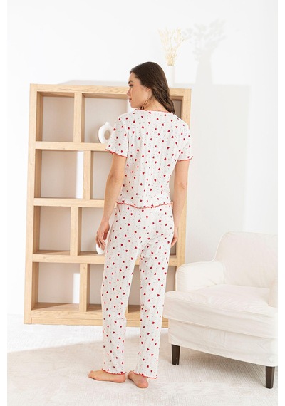 Nisanca Venice Dream %100 Pamuk Minimal Desenli Kadın Pijama Takımınefes Alabilir, Rahat Ev Giyim Seti Kırmızı