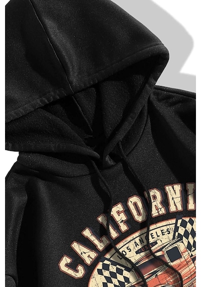 Uyguntarz Unisex California Baskılı Kapüşonlu Sweatshirt siyah