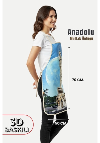 Anadolu 3 Boyutlu Mutfak Önlüğü 3d Baskılı Mutfak Önlüğü Sıvı Su Geçirmez Mutfak Önlüğü Saat Kulesi