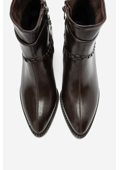 Luvi Shoes Denny Kahverengi Cilt Kadın Kalın Topuklu Bot