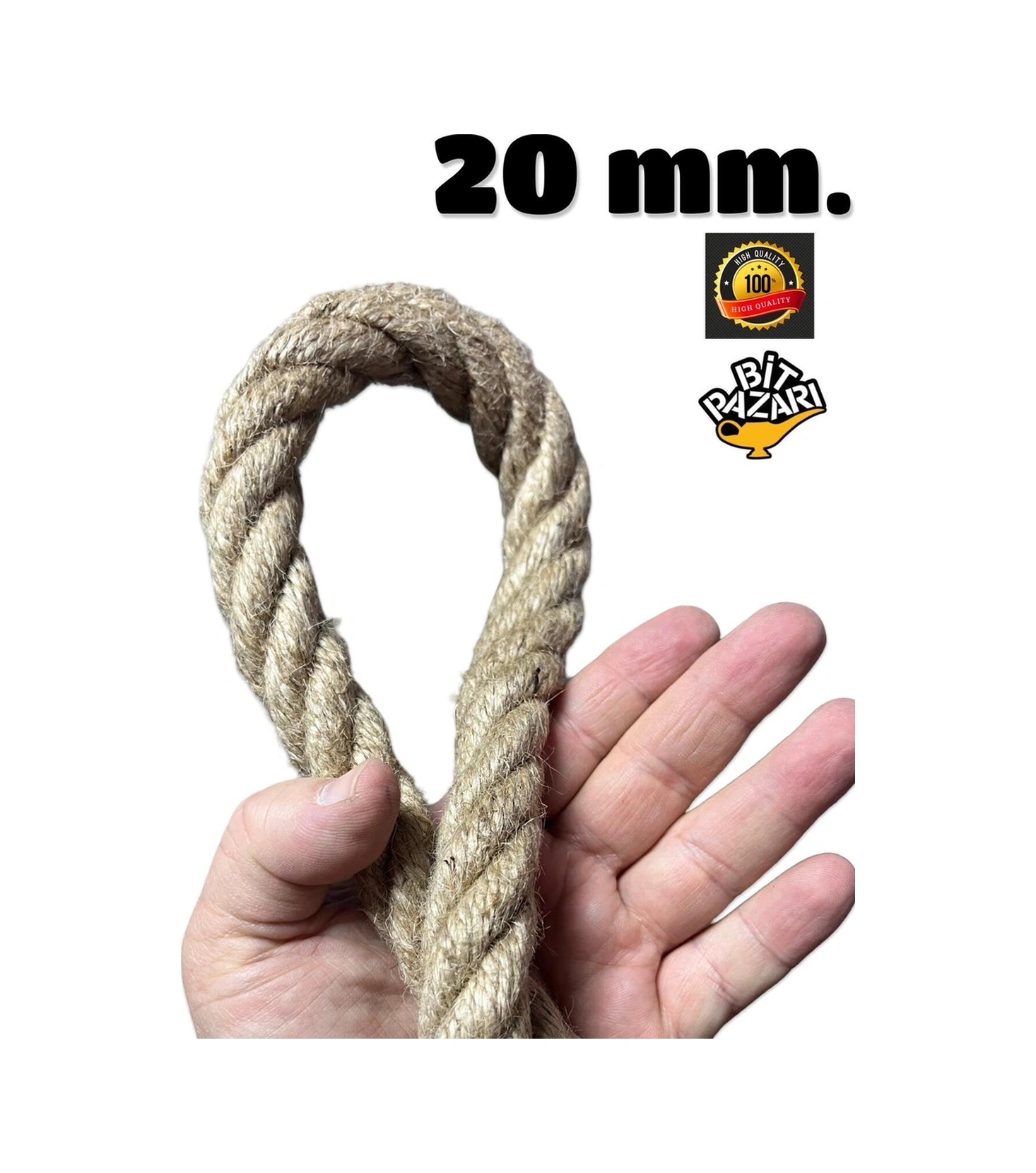 20mm Halat - 2 Metre - Gemi Halatı , Dekor Halatı , Salıncak Halatı , Hobi Ve Avize Halatı