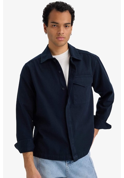 Defacto Boxy Fit Polo Yaka Twill Uzun Kollu Gömlek F7124ax25aunv64 Lacivert-nv64