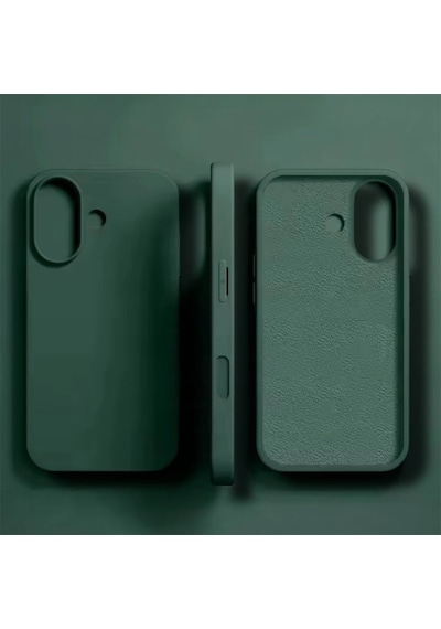 Apple Uyumlu iPhone 17 Kılıf Kamera Çıkıntılı Yumuşak Silikon İçi Kadife Lansman Kapak . Haki