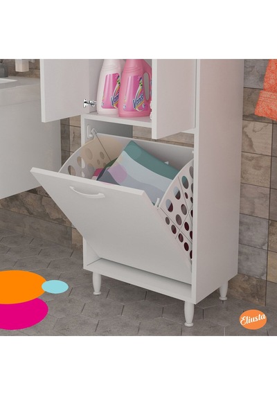 Kirli Sepetli Banyo Dolabı Beyaz