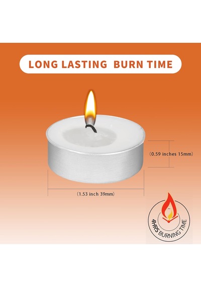 Kokusuz Tealight Mumlar - 100'lü Paket Tealight Mumlar - 4+ Saat Yanma Süresi - Avuç Mumu, Temiz Yanan Beyaz Adak Dum Çok Renkli