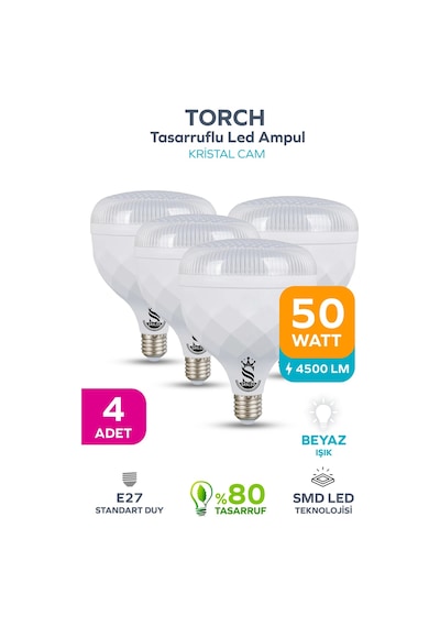 50w Kristal Tasarruflu E27 Beyaz Işık Torch Led Ampul 4 Adet 4 Adet