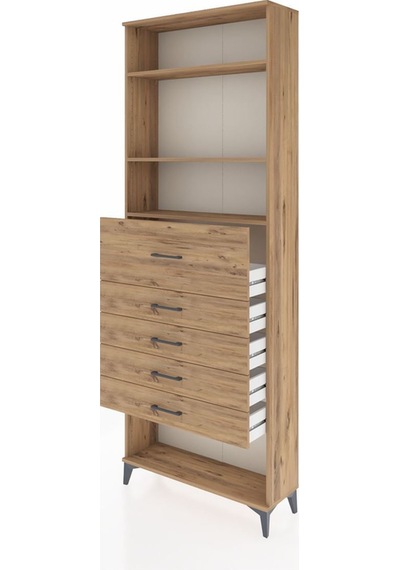 Arges Dolap 3 Raflı 5 Çekmeceli 88x30x243 Çam-çam Atlas Çam
