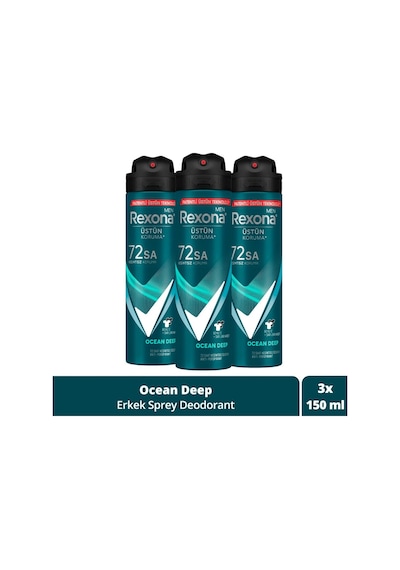 Men Erkek Sprey Deodorant Invisible Ocean Deep 72 Saat Kesintisiz Üstün Koruma 150 Ml X3