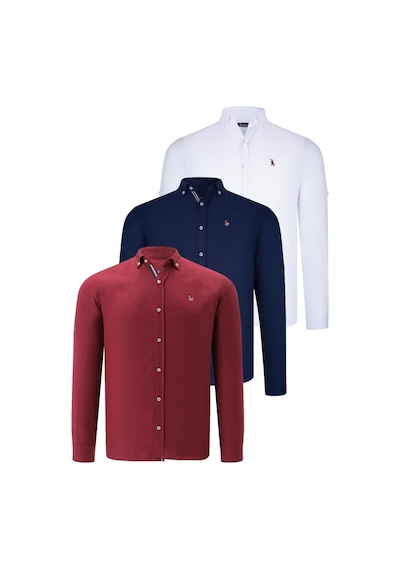 Üçlü Set G674 Dewberry Erkek Gömlek-lacivert-beyaz-bordo Lacivert-beyaz-bordo