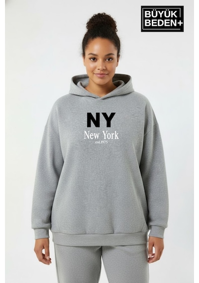 Süperlife Kadın Büyük Beden Kapşonlu Ny Newyork Baskılı İnce Swatshırt Spr26bswk957-15 Gri Melanj Süperlife Kadın Büyük Beden Kapşonlu Ny Newyork Baskılı İnce Swatshırt Spr26bswk957-15 Gri Melanj