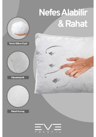 2 Adet Klimax Beyaz Serisi Kılıflı Fermuarlı Klimali Antialerjik Silikon Nano Elyaf Yastık 50x70cm Beyaz