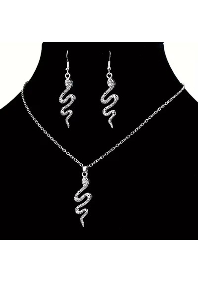 Crystal Snake Özel Tasarım Kolye Küpe Takı Seti Bulgari Model Gümüş