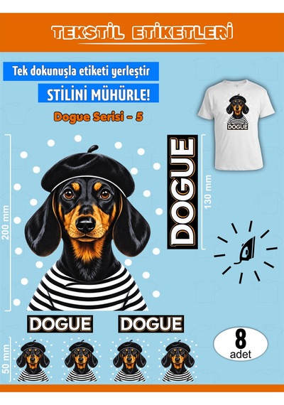 Ütü İle Yapışan Kıyafet Etiketi Dogue Serisi-5 8li Set Karışık