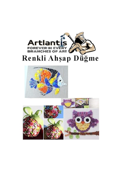Renkli Düğme Ahşap 60 Adet 1 Paket Okul Kreş Sanat Etkinlik Anasınıfı 1,2cm 50 Adet 2,5cm 10 Adet
