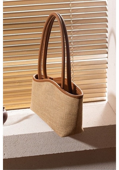 Lovelystore Kadın Hasır El Omuz Çantası Yazlık Çanta Plaj Çantası Fermuarlı Astarlı 24x38 Krem