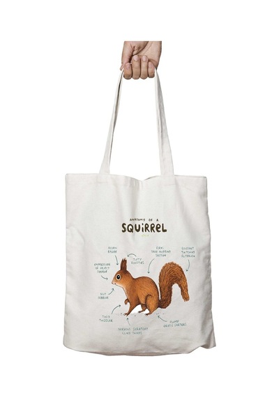 Art Hediye Sincap Anatomisi Squirrel Anatomy İki Taraf Kalıcı Yıkanabilir Okul Plaj Omuz Bez Çanta Çok Renkli