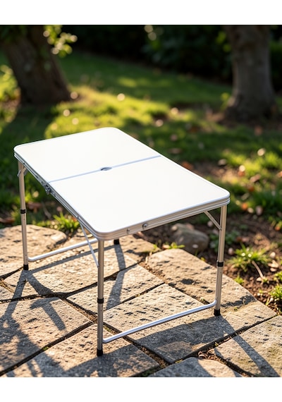 Katlanabilir Kamp Masası Seti 4 Kişilik 50-65 Cm Ayarlanabilir Yükseklik Beyaz