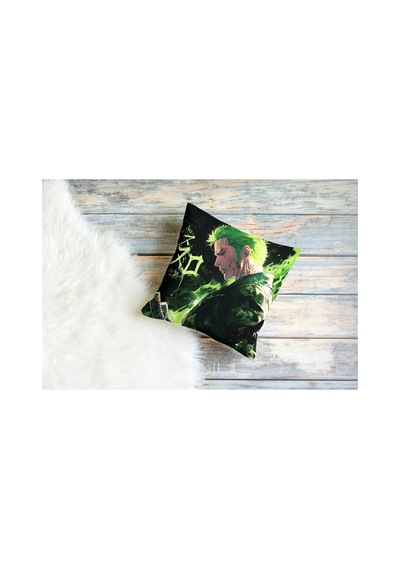 One Piece Zoro Sıyah Yesıl Desenli Kare Yastık Kılıfı Çok Renkli
