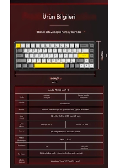 Ak680 Max Rapid Trigger Manyetik Switch Mekanik Kablolu Klavye Rgb 0.125 Ms Ultra Düşük Gecikme