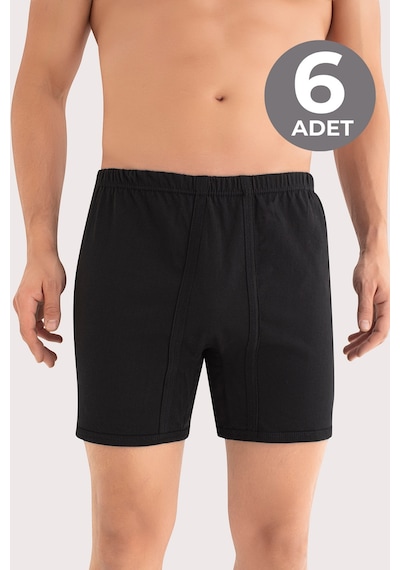 Arma Yıldız Erkek Paçalı Külot Boxer 6'lı Paket Siyah %100 Pamuk Penye Siyah