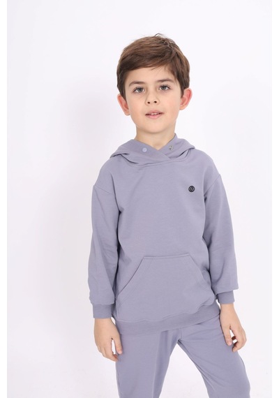 Toontoy Kız Çocuk Relax Fit Kapüşonlu Cepli Baskılı Sweatshirt - 2 İplik Koyu Gri
