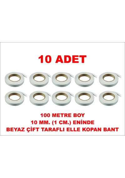 Çift Taraflı Beyaz Bant 100 M. 10 Mm 10 Adet