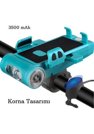 Monozone 5in1 Bisiklet Feneri Telefon Tutucu+korna +sis Farı Mavi - Siyah
