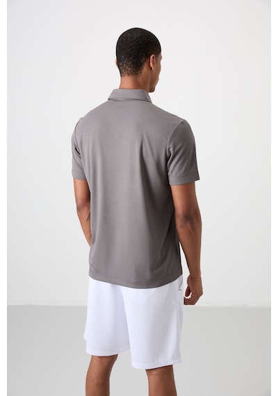 Tommy Life Koyu Gri Polyester Nefes Alan Dokulu İnce Esnek Standart Fit Polo Yaka Erkek Performans T-shirt - 8 Koyu Gri