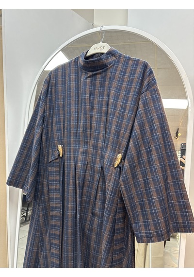 Nirva Butik Kadın Ekose Desenli Belden Oturtmalı Elbise Kahverengi - Lacivert Nirva Butik Kadın Ekose Desenli Belden Oturtmalı Elbise Kahverengi - Lacivert