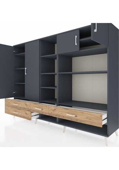 Hyperion Dolap 12 Raflı 4 Çekmeceli 4 Kapaklı 220x44x163 Antrasit Antrasit-antrasit/çam Hyperion Dolap 12 Raflı 4 Çekmeceli 4 Kapaklı 220x44x163 Antrasit Antrasit-antrasit/çam