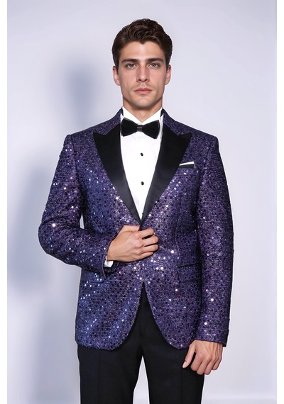 Pul Desenli Mor Damatlık Ceket - Wessi Purple