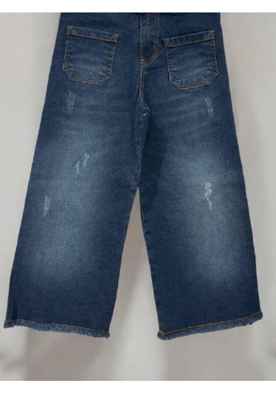 Çikoby Kız Çocuk Yüksek Bel Lycralı Yumuşak Dokulu Bol Paça Kot Pantolon-14814 Mavi