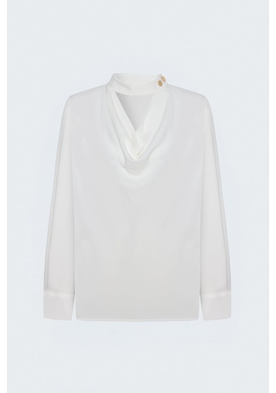 Sateen Degaje Yaka Bluz - Ekru-137864