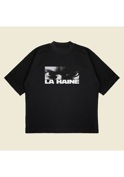 Startmore La Haine Baskılı Oversize Unisex Pamuklu Nefes Alan Kalın Kumaşlı Siyah