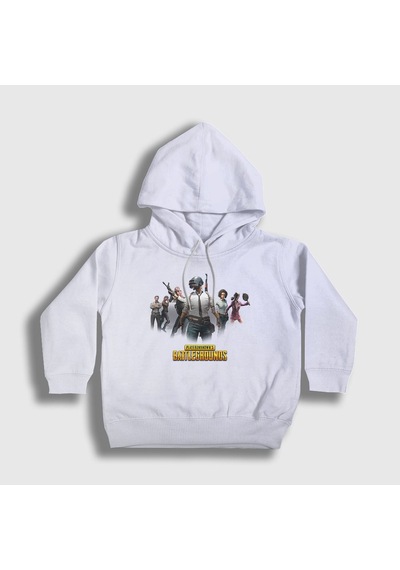 Presmono Unisex Çocuk Team Pubg Kapüşonlu Sweatshirt Beyaz