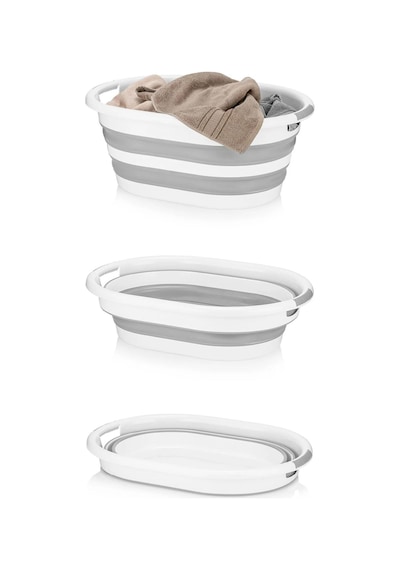 Keçe 2 Gözlü Çamaşır Sepeti Gri 53x33x60cm-25lt Katlanır Çamaşır Selesi-su Kovası-maşrapa 4'lü Set Gri