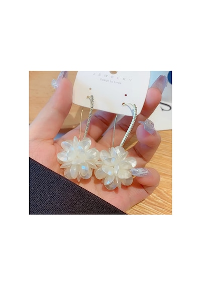 Floral Çiçek Motifli Sallantlı Taşlı Şık Kullanışlı Altın Renk Gold Küpe Mavi