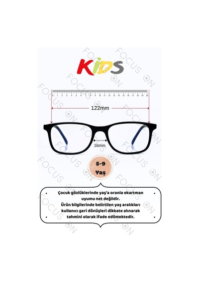 Focus On KS007-C1-EKRAN Siyah 5-9 Yaş Mavi Işık Filtreli Çocuk Ekran Gözlüğü