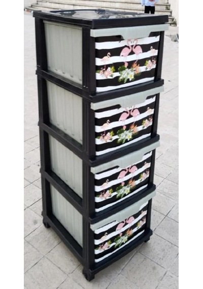 Flamingo Desen Çekmeceli Sebzelik Komidin -kmdn-112 Gümüş