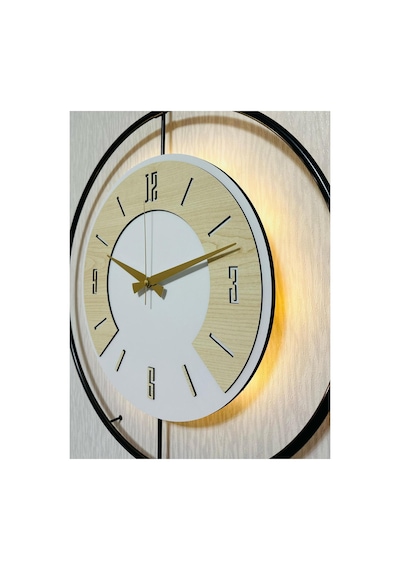 Pey Aksesuar 50x70 Cm Metal Ahşap Ve Işığın Muhteşem Uyumu Duvar Saati Dekoratif Ahşap-m54-siyah-beyaz-akça-akça