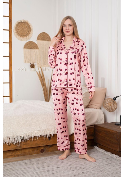 Lüks Saten Pijama Takımı Düğmeli, Cepli Ve Arabiyeli Turuncu